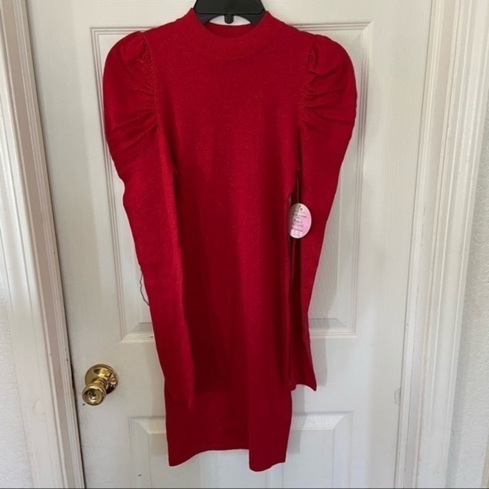 NWT LOVE ALWAYS ruffle puff sleeve sparkly sparkle holiday mini dress SZ medium